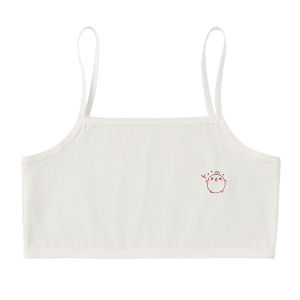 Cotton Vest-Style Bra for 8-12-year-old Girls Pure Color Simple Style Fixed Double Shoulder Strap Beautiful Back Design for Students