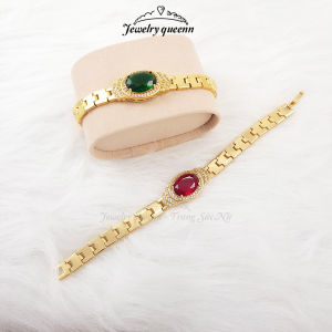 Lắc Tay Nữ Titan Xinh Đính Đá Xanh Đỏ Bản Mặt Lớn Vòng Tay Nữ Xi Mạ Vàng Cao Cấp (Không Bị Xỉn Đen) B50LTBAUD | Jewelry Queenn