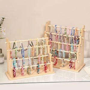 1pc ladder style solid wood jewelry storage rack dressing table store vertical necklace braceletringearring desktop display rack
