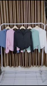 Atasan Blouse Wanita Crop Beatwing Lengan Panjang Kerah Kemeja AirFlow