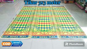 Tikar tenun plastik 3 lipat plastik 3x3 meter dekorasi rumah tikar megamat murah poll