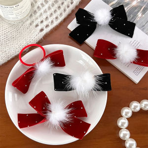 กิ๊ปหนีบผมรูปโบว์สีขาวประดับเพชรวิบวับสำหรับฤดูหนาวสินค้าใหม่2ชิ้น