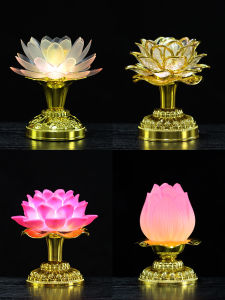 New Lotus Lantern Battery Powered Long Burning LED Buddha Altar Lamp Home Use Guanyin Buddha Lamp Festival Decorations Gifts