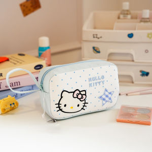 Miniso | Bolsa de Cosméticos Sanrio Hello Kitty con Estampado de Puntos Bolsa Organizadora de Maquillaje Portátil con Cierre para Viajes