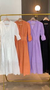 D11628 Ariel Premium Mid Sleeves Eyelet Dress