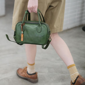 Scallion Japanese Magazine Vintage Commuter Leather Double Zipper Square Bag