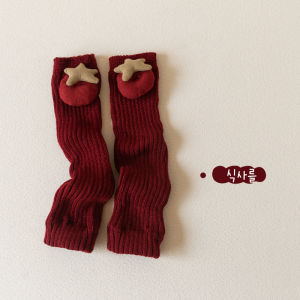 Thickened Warm Woolen Red New Year Socks Covers for Girls Baby Cute Korean Style Autumn Winter Children Leggings Baby Booties