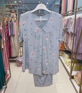 Lireche Womens Summer Bamboo Fiber Sleepwear Loose Comfortable Modal Cotton Short Sleeve Seven-Piece Home Clothes Set