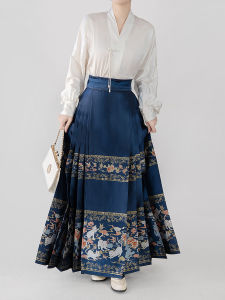 New Chinese Style High Waist A-Line Hanfu Skirt Tianqing Makeup Flower Weaving Gold Thread Womens Spring Summer Fashion