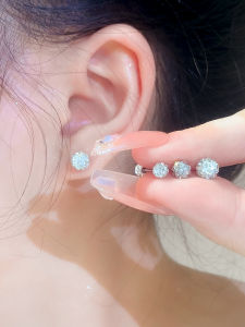 Womens High-End Zircon Ball Stud Earrings Flash Diamond Piercing Ear Cares Airy Hoop Earrings Fashionable Ear Jewelry
