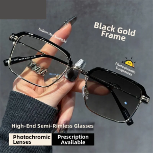 JIFANPAUL | Photochromic Half-Rim Myopia Glasses for Men with Day-Night Use and Sunglasses Function