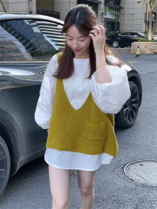 Áo Len Dệt Kim Không Tay Dáng Rộng Thoải Mái Cho Nữ Mùa Thu 2025 Áo Len Dệt Kim Kiểu Hàn Quốc Dáng Rộng Cỡ Lớn Cho Nữ