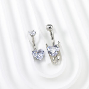 2pcs Heart-Shaped Navel Ring Colorful Zircon 14g Surgical Steel Navel Barbell Used For WomenS Daily Body Piercing And Gift