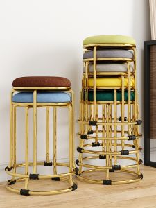 Titanium Gold round Stool Dining Bench Home Fashion Simple Creative Table Stool Robust Steel Plate Stool Stackable Metal Furniture