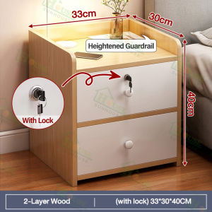 Wooden Bedside Cabinet File Cabinet with Lock&Drawers Modern End Side Table Bed Cabinet for Bedroom Living Room