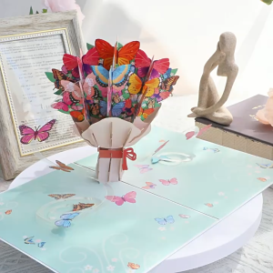 Butterfly Bouquet 3D Pop Up Greeting Card Pop Up Blue Butterfly and Flower Card with Envelopes and Note Card 3D Greeting Card Blank Congratulation Gift Anniversary Card for Mom Dad Husband Wife Friend