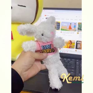 Thỏ bông bunny lông xù mặc áo hồng dễ thương trang trí áo túi