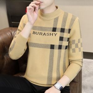 HENGYUANXIANG | Mens Thickened Half-High Collar Knitted Sweater Fashionable City Style Winter Base Shirt Slim Fit Striped Design Comfortable