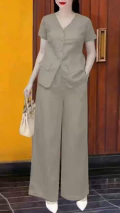 Korean Style Fashion Two-Piece Set: Shirt + Wide-Leg Pants Suit Womens Casual Office Attire L2317