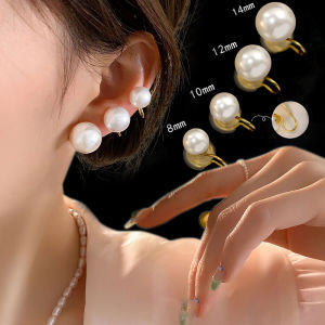 1-4pairs Retro White Pearl Ear Clip Korean Non Pierced Earring Fashion Elegant Stud Ear for Women Earrings Without Ear Holes Jewelry Accessories (8mm/10mm/12mm/14mm)
