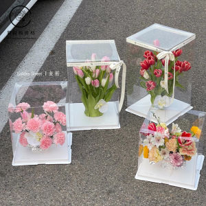 Transparent Square Flower Box Cylindrical Cake Gift Box PET Square Flower Box Present Box  Fashion Material Brand