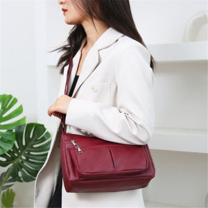 QNQN ผู้หญิงใหม่ PU เอียงกระเป๋าสะพายไหล่ความจุขนาดใหญ่แบบพกพากระเป๋าสะพายหนังนิ่มสีทึบหลายกระเป๋าซิปออกแบบกระเป๋าใต้วงแขนกระเป๋าช้อปปิ้งกระเป๋าโทรศัพท์กระเป๋ากุญแจ