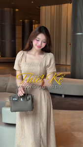 Đầm BEMINE cổ vuông voan tơ kim tuyến dáng dài phù hợp đi chơi-B558