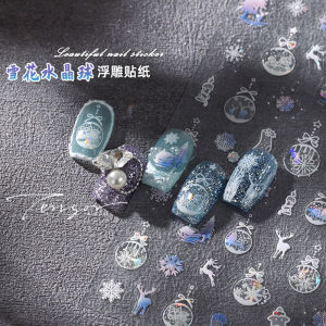 Fall and Winter Christmas Crystal Ball Nail Stickers Christmas Ornament Nail Relief Stickers Three-Dimensional Snowflake Deer Gingerbread Man