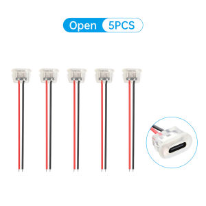 5PCS Female Connectors 2Pin USB Type-C Input TYPE-C Charging Socket Waterproof USB-C Power Port 24AWG Lead Wire With LED Light