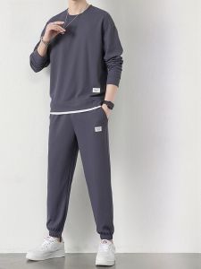 ROMON | Loose Mens Sweatshirt Set Spring Autumn Style Running Sportswear Two-Piece Suit Casual Trendy Polyester Cotton Blend