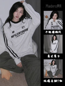 Chinese Fad American Retro Three Bars Raglan Sleeve Long Sleeves T-Shirt Female Spring & Fall Couple Wear Loose Cotton Base Shirt Ins