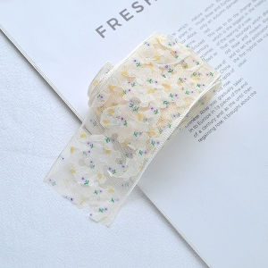 Handmade Embroidered Floral Cloth Band with Butterfly Knot Hair Accessory Material DIY Hair Clip Elastic Band Net Cloth