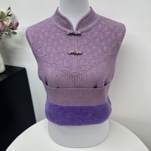 Elegant Mommy Style Thickened Fleece Sweater with Qipao Collar for Middle-Aged And Elderly Women Integrated Velvet Base Shirt