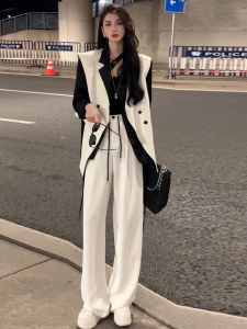 Fashionable Three-Piece Set Womens Autumn New Style High-End Feelings Personality Shirt Vest West Pants for Young Women 18-25