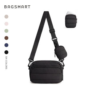 BAGSMART Quilted Crossbody Bag with Headphone & Key Pouch Lightweight Sling Bag for Travel Work Everyday Small Purse