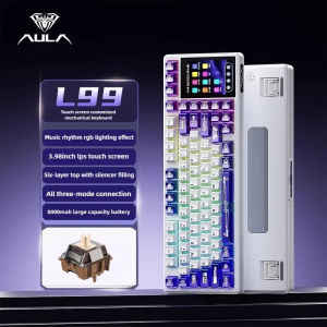 AULA | AULA L99 96% Mechanical Keyboard 3.98in Smart Touch Screen Gasket Hot Swap 8000mAh Tri-mode BT5.1 Wireless RGB PBT Keycaps