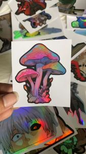 Stiker Hologram Jamur & Sticker Case HP & Laptop Ukuran 6 cm