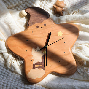 💥Dream Best🔥 Whimsical Wooden Star Clock | Ins Cream Aesthetic for Kids & Nursery | Cute Silent Wall Decor for Living Room Bedroom and Playroom