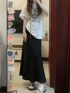 Black High Waist Bodycon Skirt Draping Hip Covering Pear Shape Slimming Midi Skirt Large Size Women Elegant A-Line Half Skirt