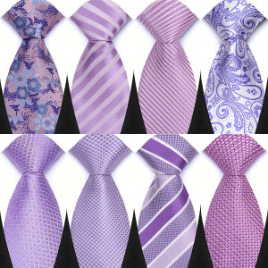 Luxury 8CM Mens Necktie Light Purple Color Stripes Floral Ties For Man Groom Jacquard Woven Neck Tie For Business Wedding Party