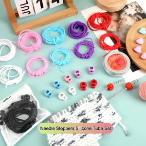6Pcs Anti Stripping Needle Tool 2M Tubing Barber Cord Stitch Markers Knit Keeper with Needle Stoppers for DIY Knitting Projects