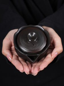 2025 New Retro Handmade Jump Knife Purple Clay Tea Pot Copper Coin Hand Grab Pot Single Pot Tea Brewing Anti-Scald High End Home Use