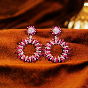 SEQUITO Women Silver Plated Micro Pave Luminous Colorful AAA Zirconia Big Drop Earrings Flower Shape Engagement Ear Jewelry SE1045