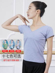 Dancing Dress Tops Short Sleeve V Neck Exercise Clothing Female Shapewear Adult Chinese Classic Dance Black Slim Looking Dancing Art Exam Summer