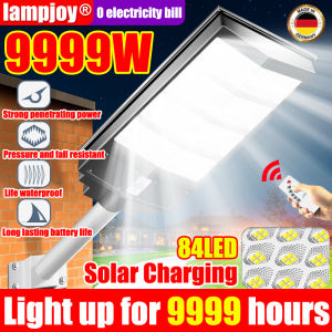 【No electricity bill】solar light outdoor waterproof 9999W Rechargeable outdoor IP67 Waterproof 84LED human body sensing light control sensing remote control solar street light flood wall light lamp with solar panel waterproof solar led garden light