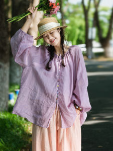 XIAOER | Indigo Dye 100 Count Ramie Custom Color Buttons Long Sleeve Shirt