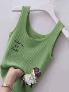 เสื้อกั๊กแขนกุดผ้าไหมน้ำแข็งสำหรับผู้หญิง ทรงหลวม คอวี แขนสั้น เสื้อชั้นในสุดเทรนด์ แฟชั่นฤดูร้อน เสื้อผ้าทำงาน