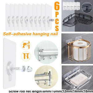 【🔥Low Price🔥】2/6 Pcs Heavy Duty No Drill Screw Stick-On Punch Nail Screw Strong Adhesive No Trace Bathroom Kitchen Nailless Wall Hook Screw Rods