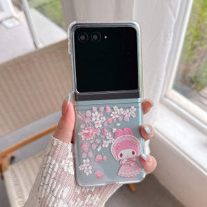 Sanrio | INS Kawaii Sanrio My Melody Kuromi Clear Case for Samsung Galaxy Z Flip 8 7 6 5 Pearls Strap Decorate Shockproof Protector Cover