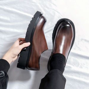 Mens Summer Short Boots Slip-On round Toe Thick Bottom Heightening Zipper Style Large Head Leather Loafers Breathable Comfortable